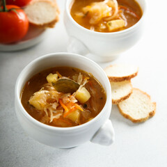 Traditional homemade Russian sauerkraut soup