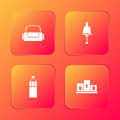 Set Sport bag, Ringing bell, Punching and Award over sports winner podium icon. Vector.