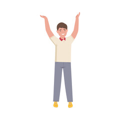 Excited Man Up with Hands Cheering About Something Vector Illustration