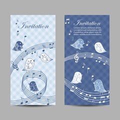 Set of vertical banners with singing birds