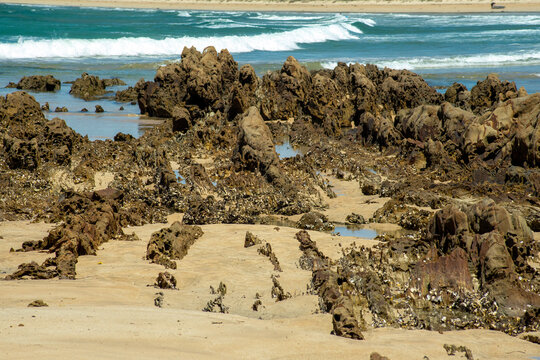 Views of Broulee Bay and beach from near Candlagan Creek, NSW, Australia