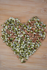 sprouted seeds of cereals, lentils, mung beans
