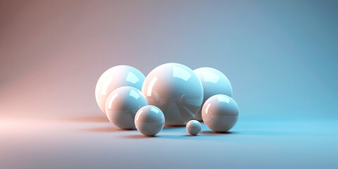 3d render of several sized reflected spheres inside a white studio