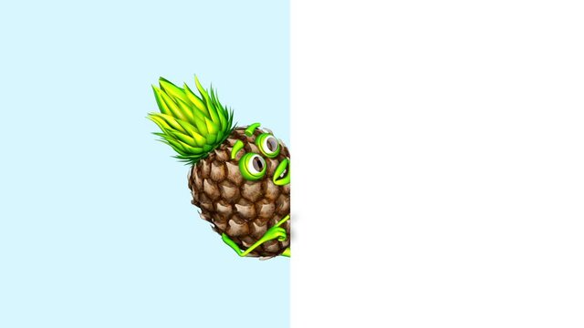 3d Character Pineapple Show on White Background