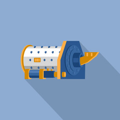 Ball mill, color image in flat style. Industrial concept, mining and processing industry. Vector illustration © XennG