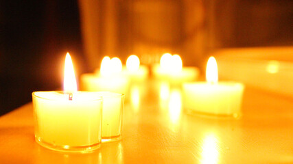 Two rows of heart shaped tea lights