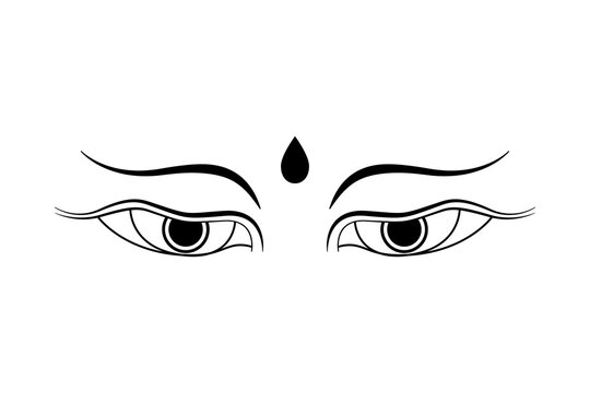 Buddha eyes symbol, icon, sign isolated on white background. Line art style buddhism concept design. Vector illustration