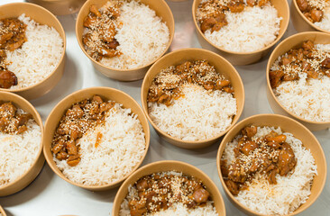 Photo of rice and meat for business lunch