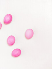 Easter eggs on white background. Easter concept. Top view.