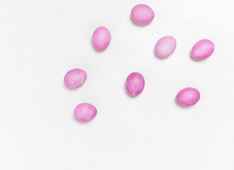 Easter eggs on white background. Easter concept. Top view.