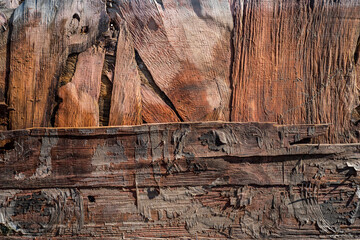 Old wood textures in the harbor - 419356156