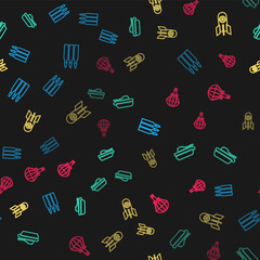 Set line Bullet, Military tank, Nuclear bomb and Parachute on seamless pattern. Vector.