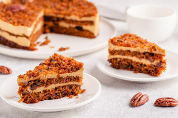 Vegan homemade carrot cake with pecans.