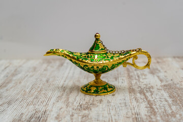 Decorated gold  green oil lamp