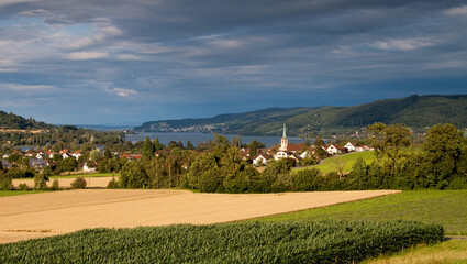 Fototapeta na wymiar landscape with mountains and lake / Lake Constance (Bodensee), Eschenz, Switzerland