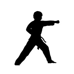 Fototapeta na wymiar Silhouette child athlete training martial art.