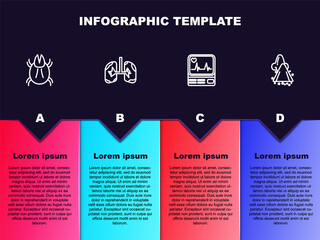 Set line Parasite mite, Lungs, Monitor with cardiogram and Runny nose. Business infographic template. Vector.