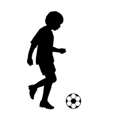 Obraz na płótnie Canvas Silhouette child joggling with soccer ball