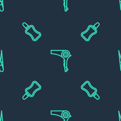 Set line Hair dryer, Nail polish bottle and Eyebrow tweezers on seamless pattern. Vector.