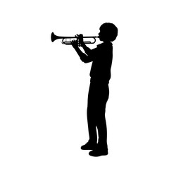 Silhouette boy playing the trumpet