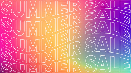 Summer Sale Banner Design. Wavy Text on Bright Colorful Background with Gradient. Vector Advertising Illustration.