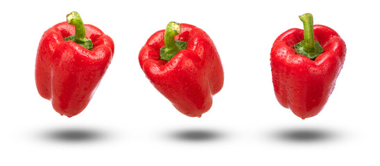 Red bell pepper with water drops isolated on white background