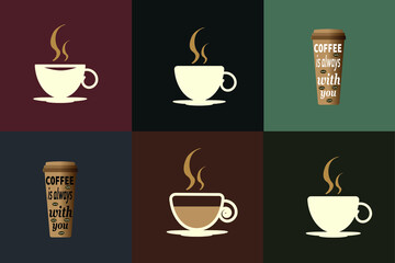 coffee stickers on a dark background, coffee banne