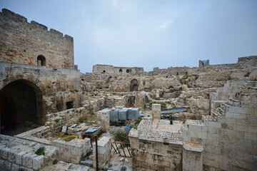 City of Aleppo and destroyed building in Syria