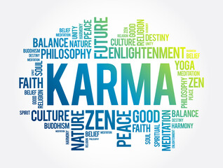 Karma word cloud collage, religion concept background