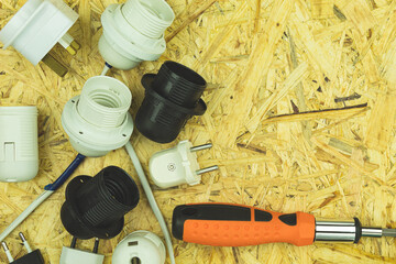 Power tools on the table with space for text