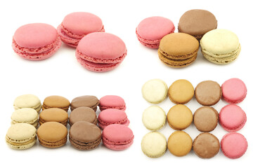 assorted freshly baked macarons on a white background