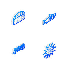Set Isometric line Shark, Sushi, on cutting board and Sea urchin icon. Vector.