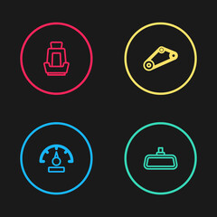 Set line Speedometer, Car mirror, Timing belt kit and seat icon. Vector.