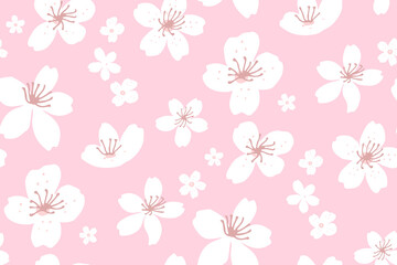 Pink spring cherry blossom background, seamless texture with sakura flowers. Large scale pattern for textile and paper. Vector asian backdrop.