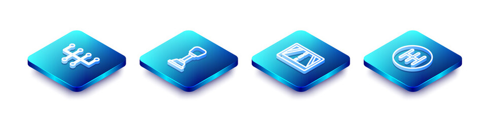Set Isometric line Gear shifter, , Gps device with map and icon. Vector.