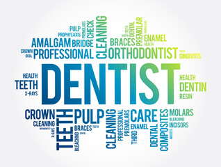 Dentist word cloud collage, health concept background