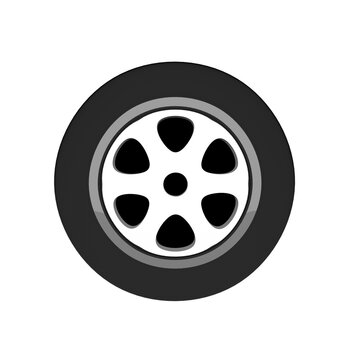 Rally sport car wheel tire with smoke 3d icon. Simple flat cartoon 3d illustration .Automobile Wheel high-speed motion.