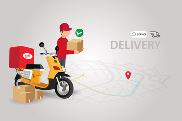 Online delivery service concept.perfect for landing page, delivery website, banner, background, application, poster, on mobile.vector illustration
