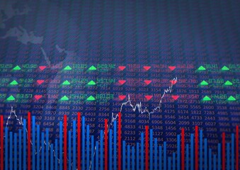 Globe over statistical and stock market data processing against blue background
