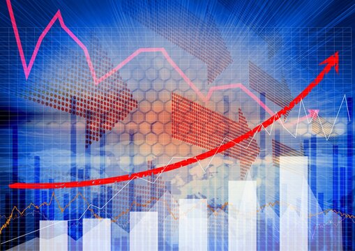 Red graphs over statistical data processing against american dollar bills on white background - Powered by Adobe