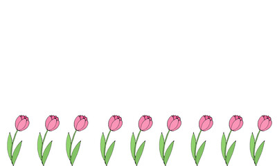 Summer spring background with growing contour flowers tulips on the bottom edge