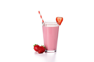Strawberry milkshake in glass isolated on white background