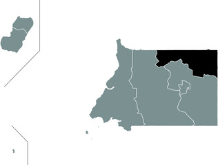 Black highlighted location map of the Equatoguinean Kié-Ntem province inside gray map of the Republic of Equatorial Guinea