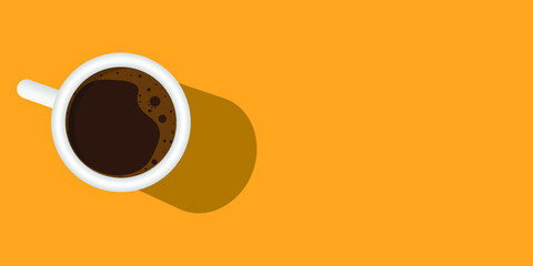 Cup of coffee isolated on yellow background