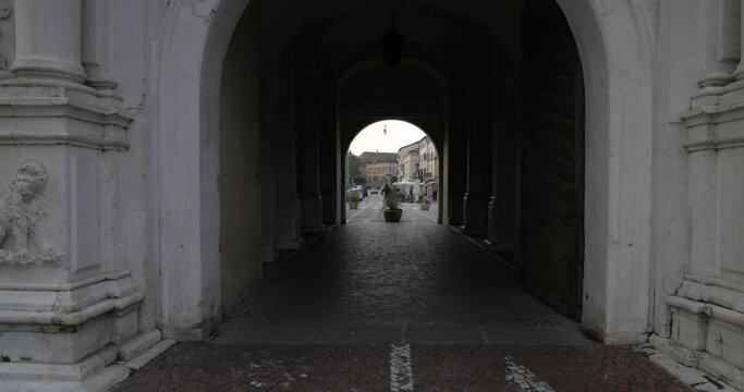 Entering to the city through Saint Thomas San Tommaso old gate Treviso Italy