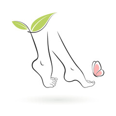 Female Feet Icon with  Butterfly