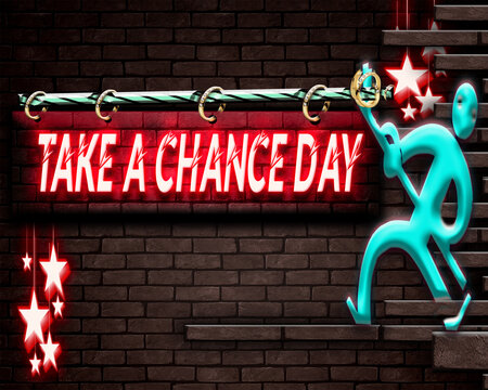 Holiday Take A Chance Day, Neon Text Effect On Bricks Background