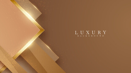 Elegant brown shade background with line golden elements. Realistic luxury paper cut style 3d modern concept. vector illustration for design.