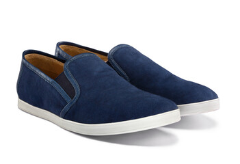 Pair of suede blue men's moccasin shoes