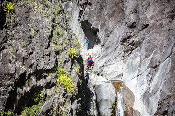 Rafting Team on a Cascade cliff